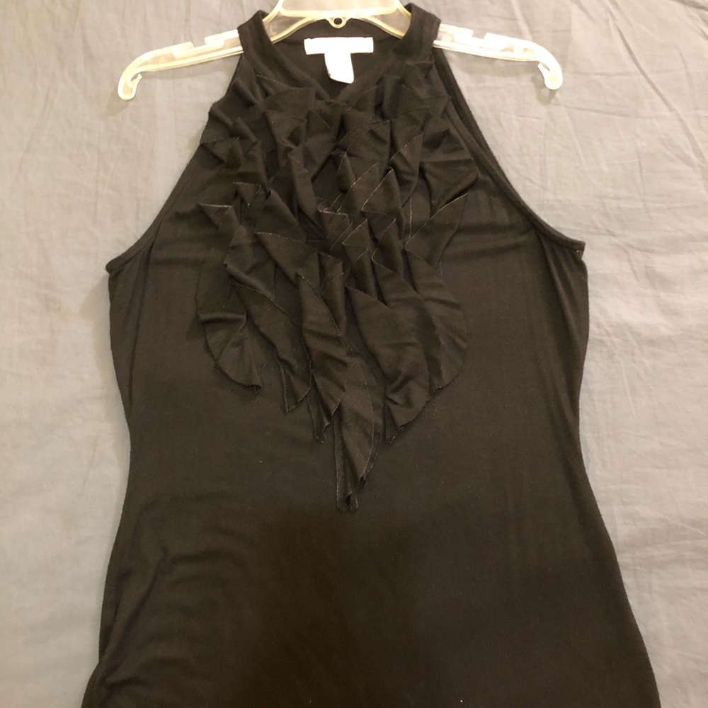 Black and White Ruffled Raglan Tank Blouse